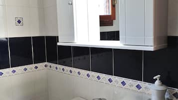 Shower, hair dryer, bathrobes, towels