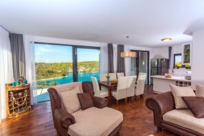 TV, fireplace, video-game console, table tennis