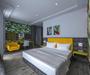 Cofres nos quartos, escrivaninha, cortinas blackout