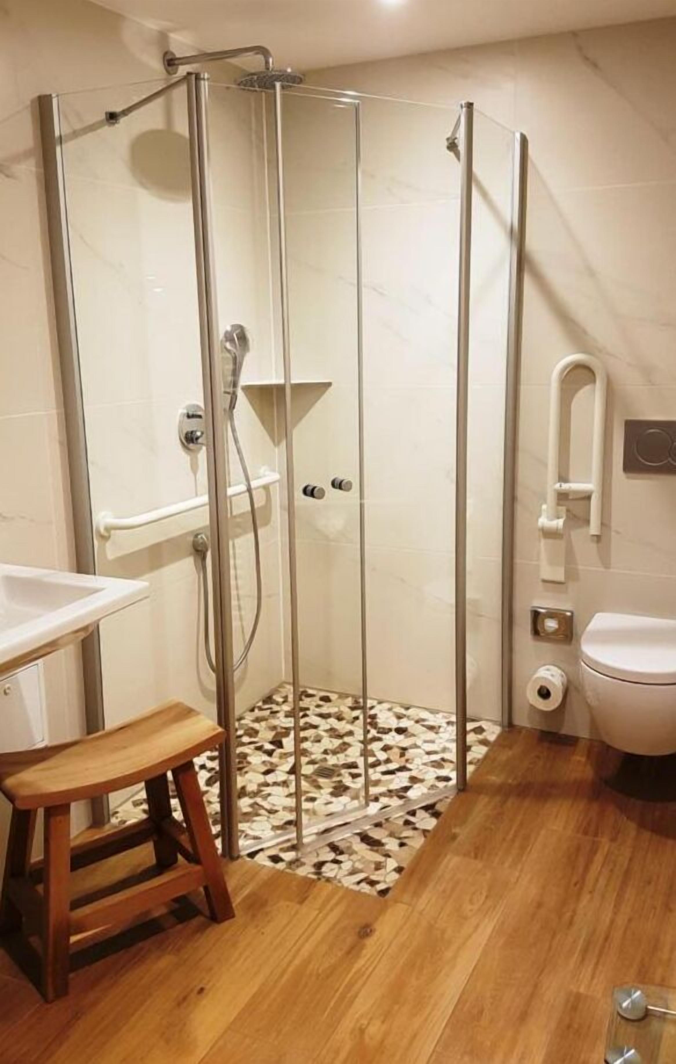 free toiletries, hair dryer, slippers, towels