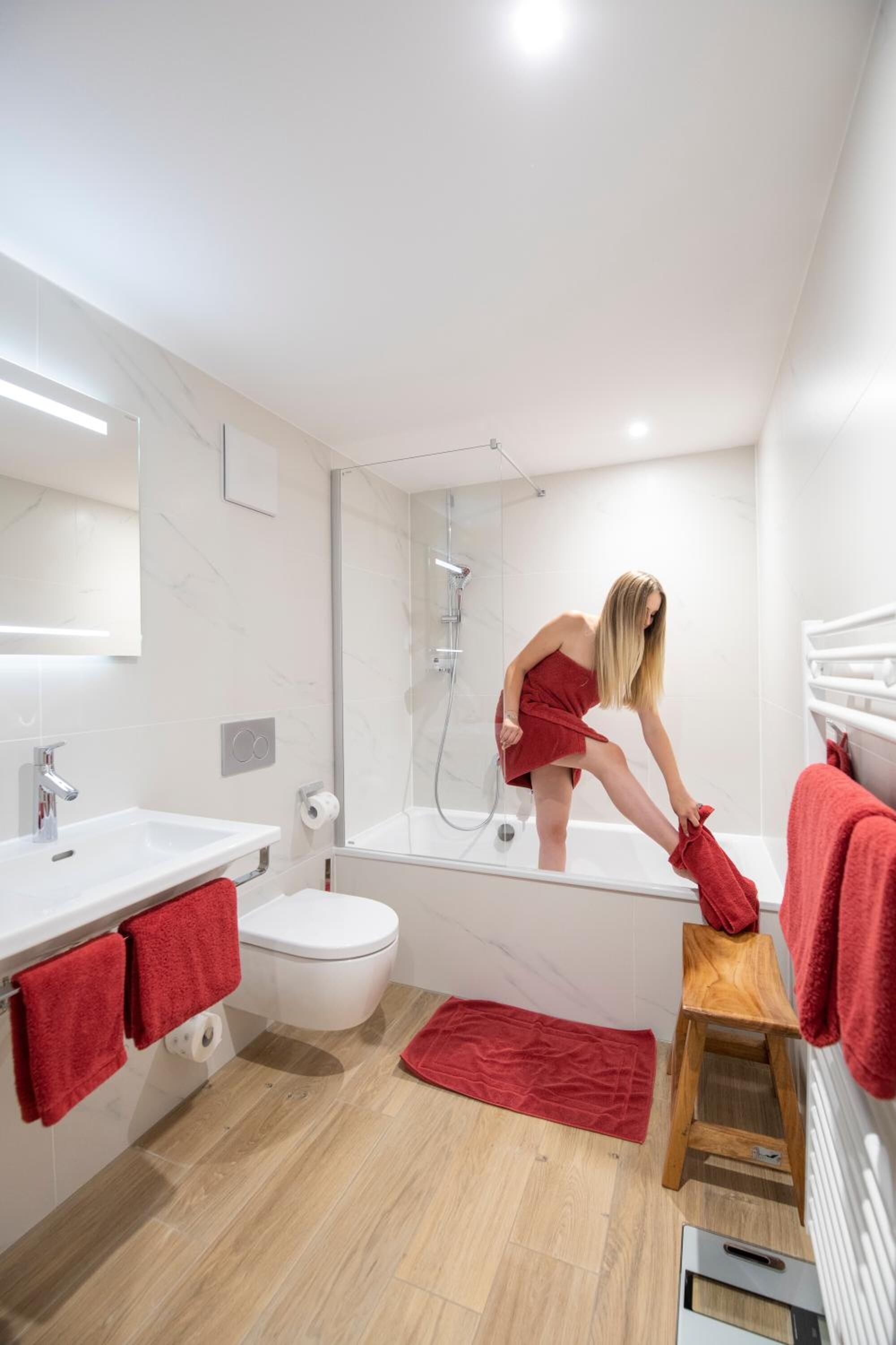 free toiletries, hair dryer, slippers, towels