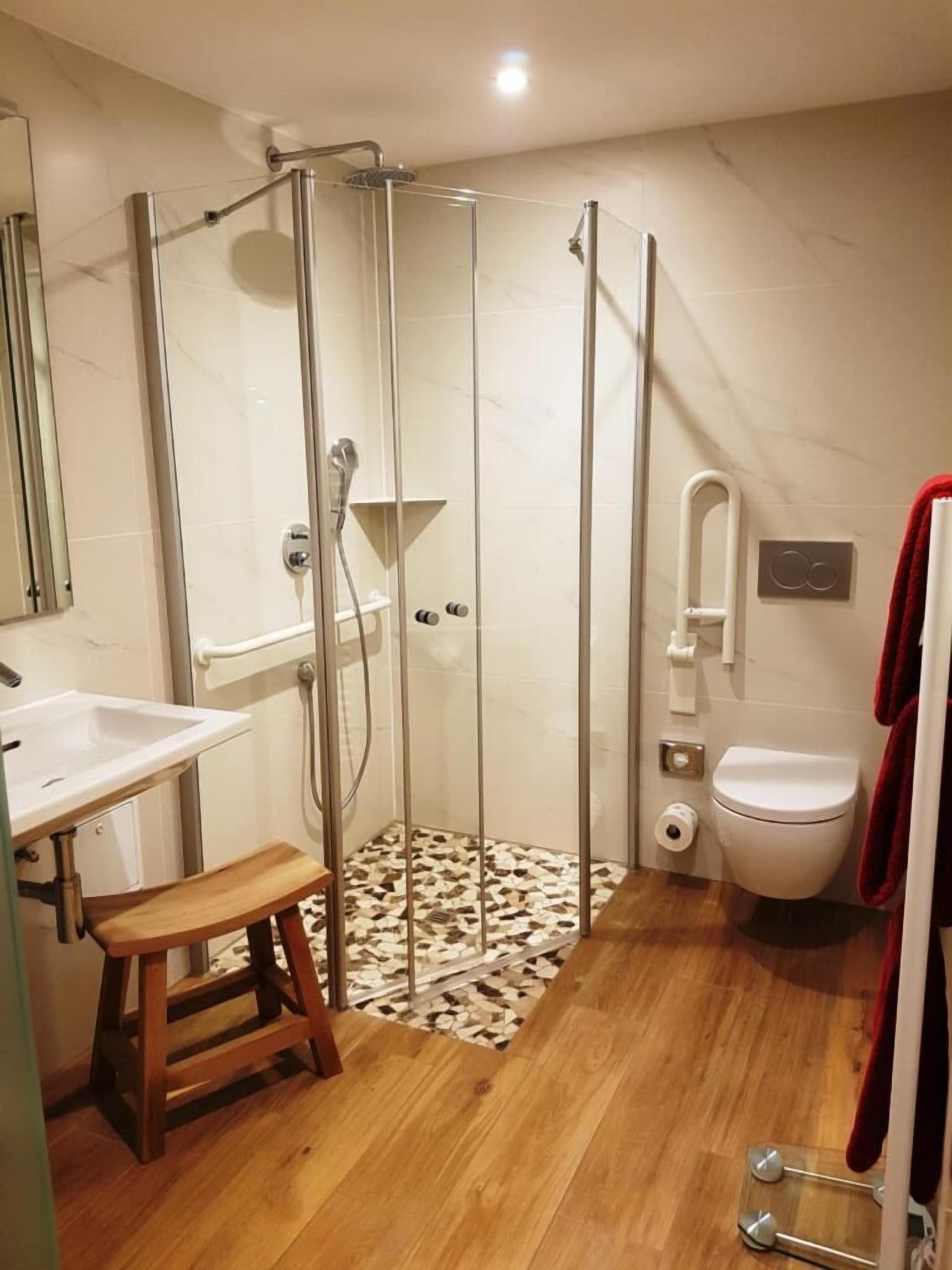 free toiletries, hair dryer, slippers, towels