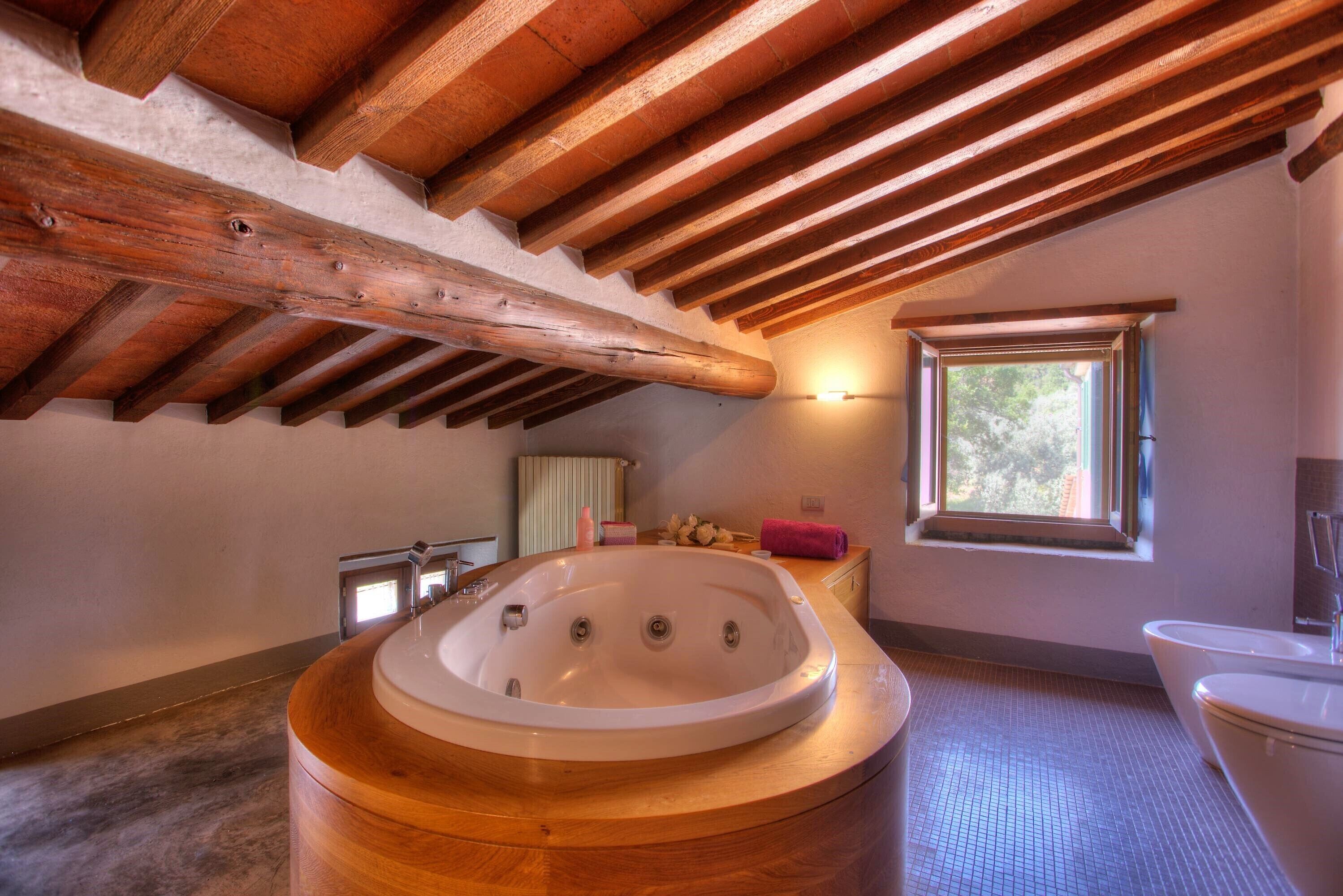 Combined shower/tub, bidet, towels