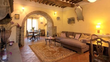 Televisie, een open haard, een dvd-speler en een tafeltennistafel