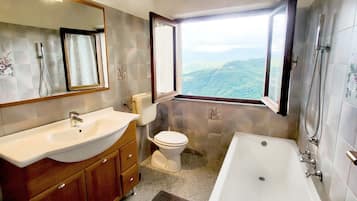 Combined shower/tub, bidet, towels