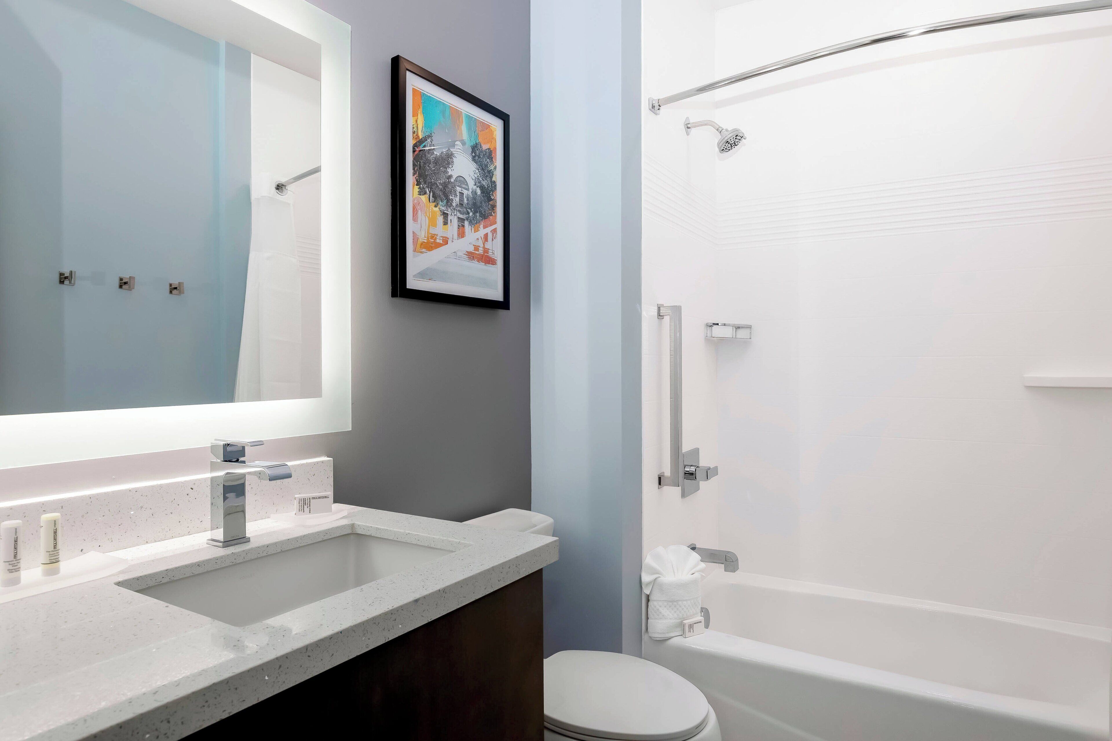 free toiletries, hair dryer, towels