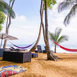 On the beach, sun-loungers, beach towels, beach massages
