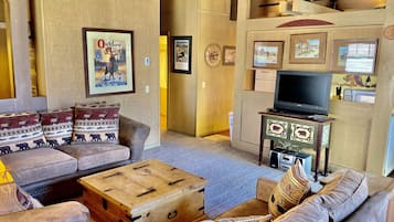 Smart TV, fireplace, DVD player, stereo