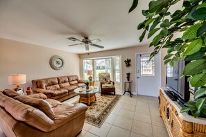Smart TV, DVD player, books, video library