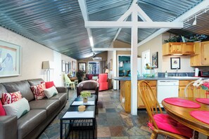 Smart TV, fireplace, DVD player, books