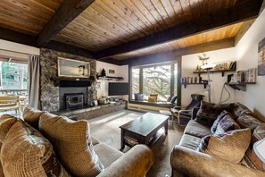 TV, fireplace, DVD player, books