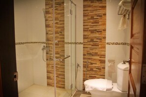 Shower, slippers, towels