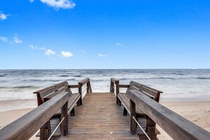 On the beach, sun loungers, beach umbrellas, beach towels
