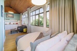 Studio with Balcony | Desk, laptop workspace, blackout drapes, iron/ironing board