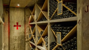 A wine cellar with wooden racks labeled with numbers, each holding bottles of wine. -  Commanderie de Peyrassol (Flassans-sur-Issole)