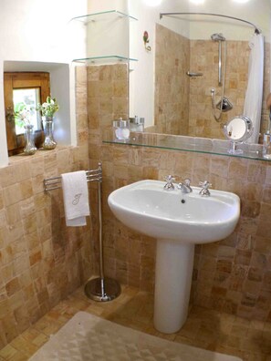 Regadera, secadora de cabello, bidet, toallas 