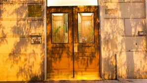 A double wooden door with a glass panel, a plaque with names, and a number '101' on the wall. - Il Leoncino (Rome)