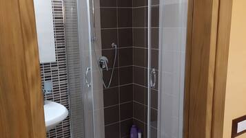 Shower, rainfall showerhead, hair dryer, bathrobes