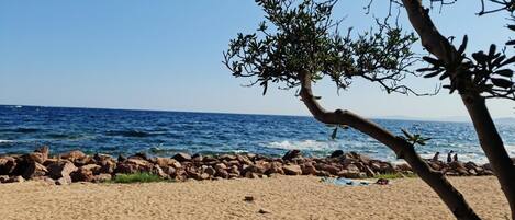 在海滩、沙滩椅