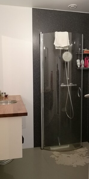 City Apartment | Bathroom | Shower, hair dryer, towels, soap