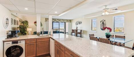 Microwave, dishwasher, coffee/tea maker, toaster