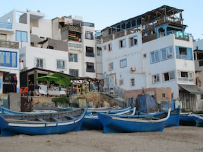 On the beach, white sand