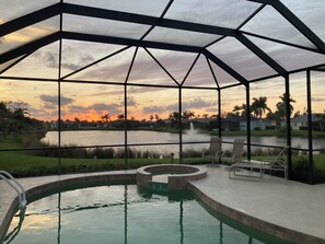 Outdoor pool, a heated pool - Endless Summer, Gorgeous Sunsets! Spacious Lakefront 4/3 with pool and spa! (Fort Myers)