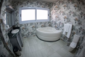Family Apartment, 2 Bedrooms | Bathroom | Rainfall showerhead, free toiletries, hair dryer, towels