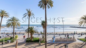 A coastal promenade with palm trees, a sea view, and a paved walkway. - Beautiful Seafront Views (Sitges)