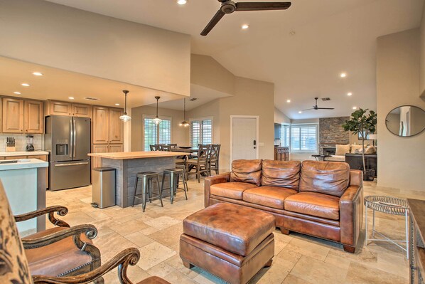 TV, fireplace - Indian Wells Retreat w/ Pool, Near Tennis Garden (Indian Wells)