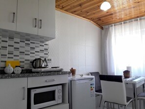 Appartement Familial (1+1) | Cuisine privée | Réfrigérateur, micro-ondes, plaque de cuisson, bouilloire électrique