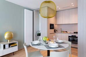 Premier Apartment, 2 Bedrooms | Private kitchen | Fridge, microwave, stovetop, espresso maker - The Central City - Luxury ApartHotel (Luxembourg City)