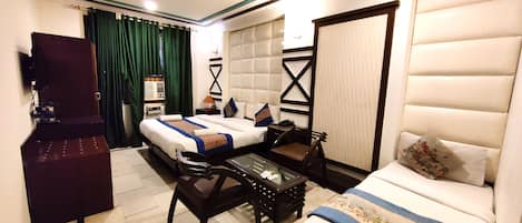 Hypo-allergenic bedding, memory-foam beds, desk, laptop workspace