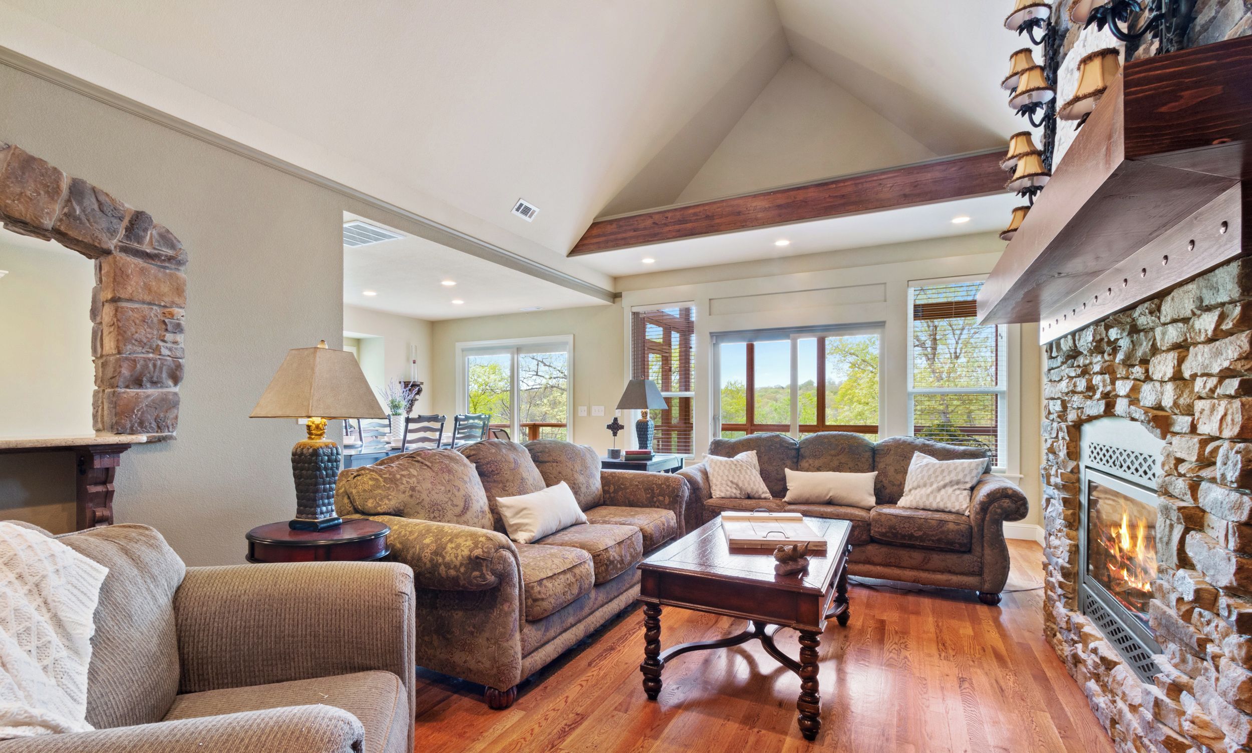 Smart TV, fireplace, video games, DVD player