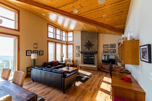 Smart TV, fireplace, DVD player, books