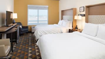 Skrivbord, arbetsyta för laptop och mörkläggningsgardiner