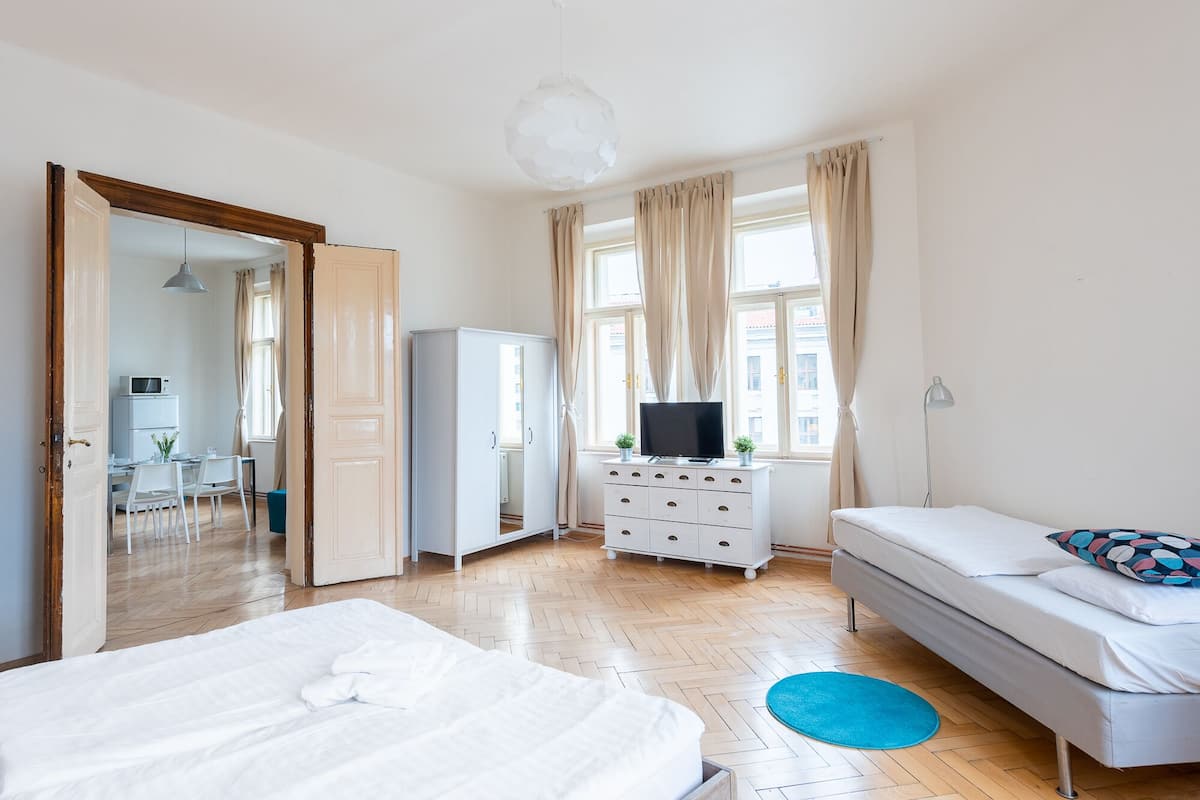 1 bedroom, blackout curtains, iron/ironing board, cots/infant beds