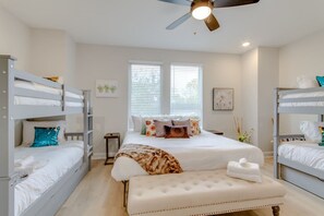 4 bedrooms, desk, iron/ironing board, travel cot