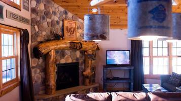 Una televisión, una chimenea