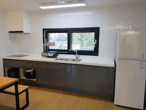 Basic Villa, Private Pool | Private kitchen | Fridge, microwave, stovetop, electric kettle