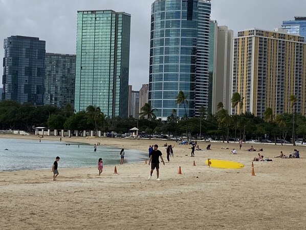Beach nearby, sun loungers