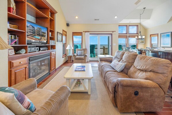 TV, DVD player, foosball - Oceanfront Home with Private Pool, Hot Tub, Game Room, and Home Theater (Rodanthe)