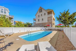 Outdoor pool, a heated pool - S’mores & Shores - Dog Friendly Oceanview Home w/ Saltwater Pool & Hot Tub (Waves)