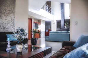 Smart TV, chimenea y estéreo 