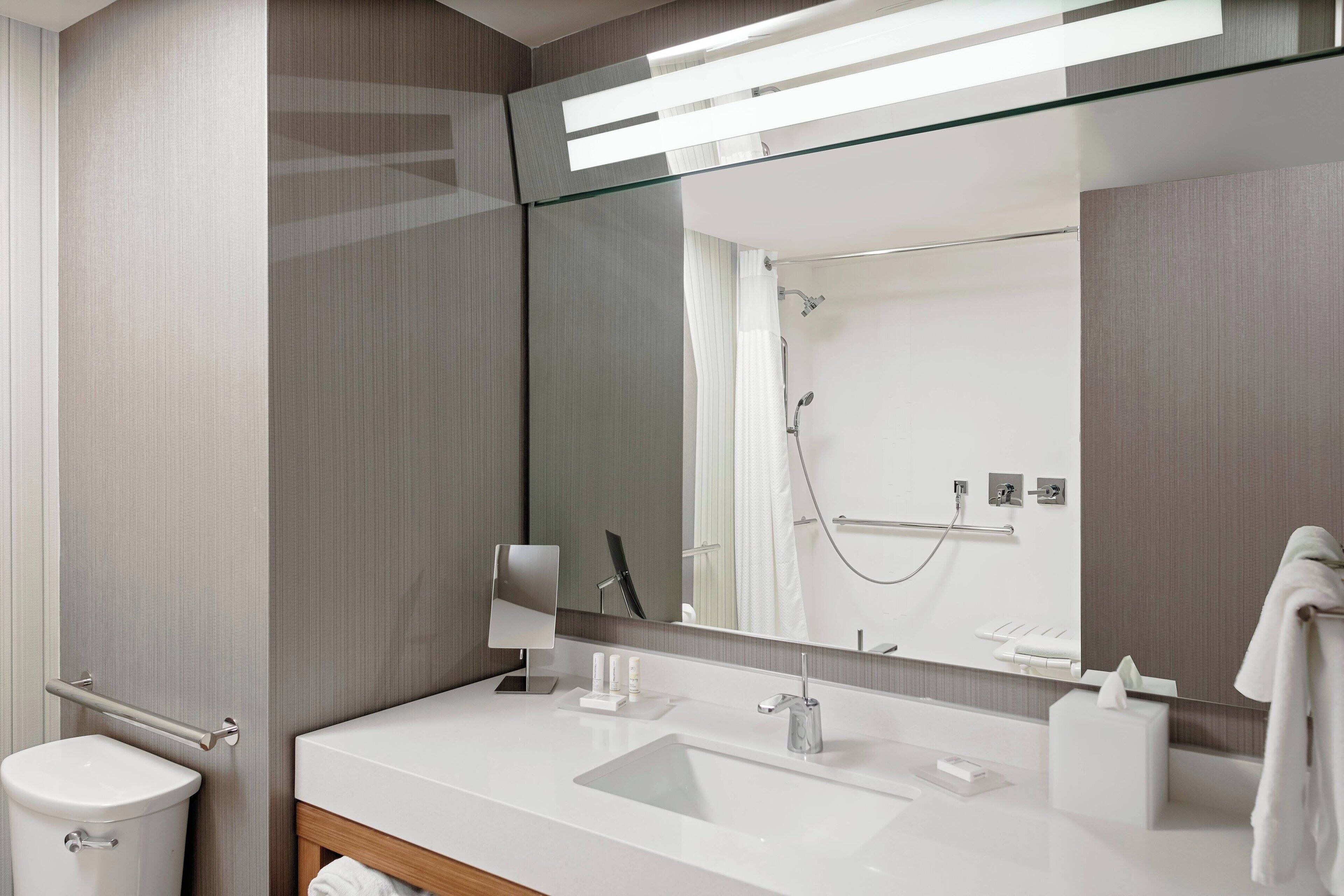 free toiletries, hair dryer, towels