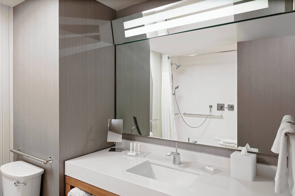 free toiletries, hair dryer, towels