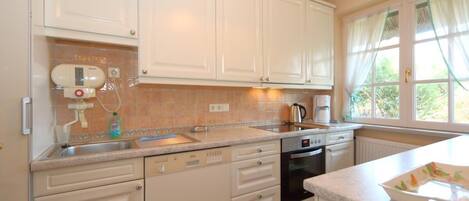 Fridge, microwave, oven, coffee/tea maker
