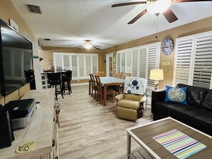 Smart TV, DVD player, books, video library