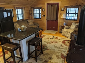 Full-size fridge, microwave, oven, stovetop