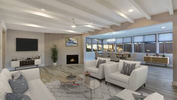 Smart TV, chimenea, tenis de mesa y oficina